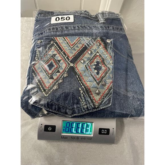 Zenim Denim Western Embroidered Back Pockets Slight Flared Mid Rise Jeans SZ 14 - Picture 11 of 11